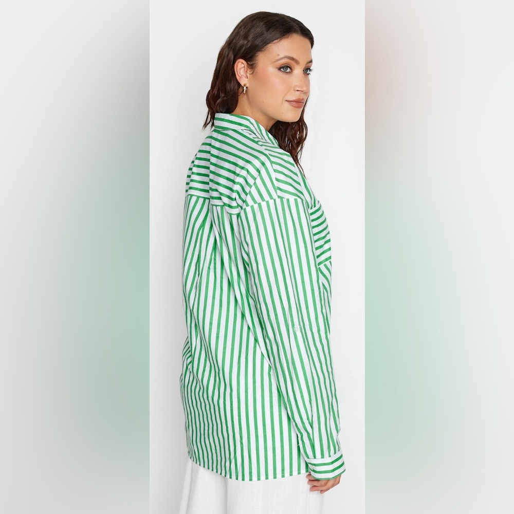 LTS | Size 6 Apple Green Stripe Oversized Cotton Long Sleeve Shirt - Picture 2 of 9